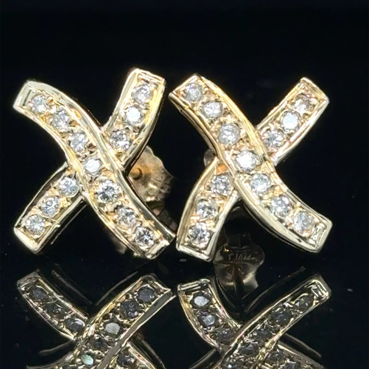Vintage Estate 14k Yellow Gold X-Shaped Diamond Earrings
