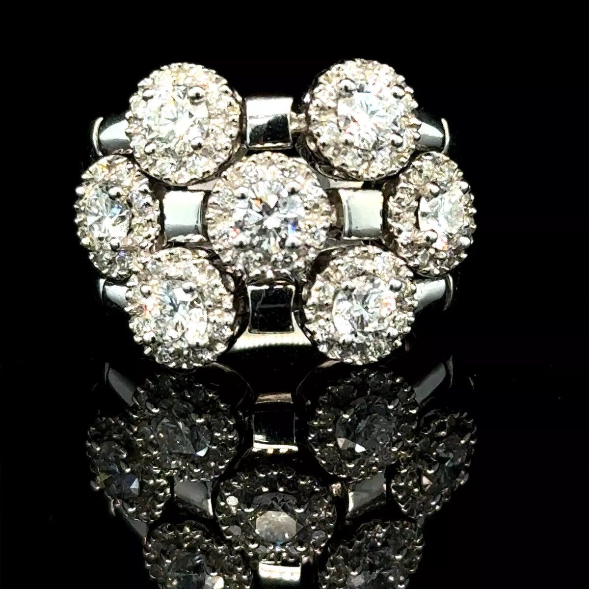 Estate Sonia Bitton 14k White Gold Gold Flower Diamond Ring 1.75ct - Size 5