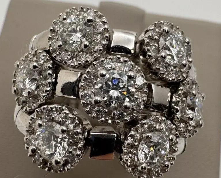 Estate Sonia Bitton 14k White Gold Gold Flower Diamond Ring 1.75ct - Size 5