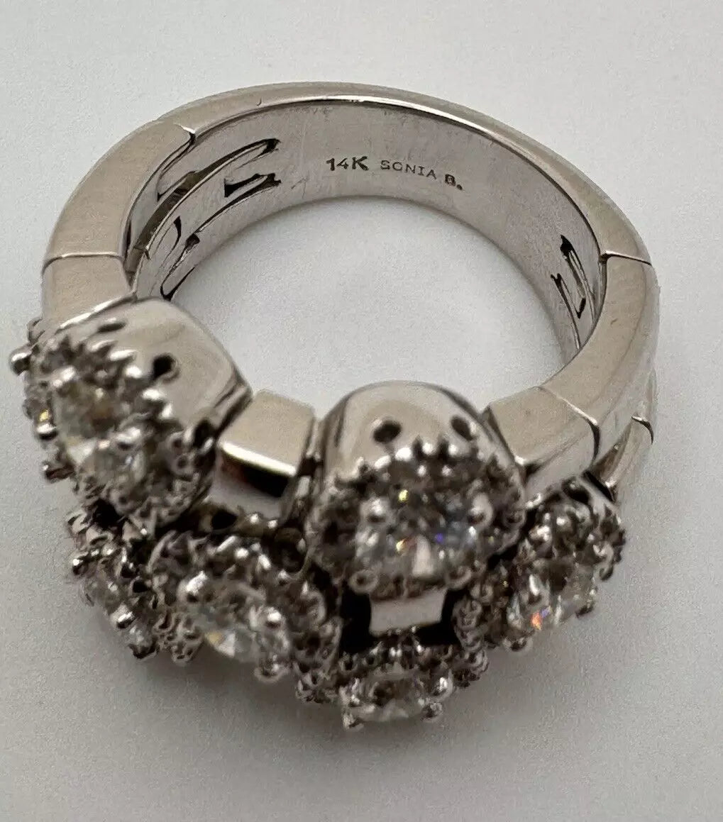 Estate Sonia Bitton 14k White Gold Gold Flower Diamond Ring 1.75ct - Size 5