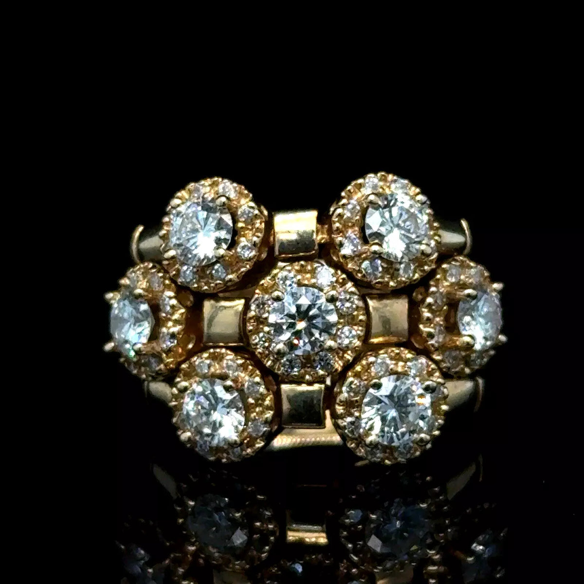 Estate Sonia Bitton 14k Yellow Gold Flower Diamond Ring 1.75ct - Size 5