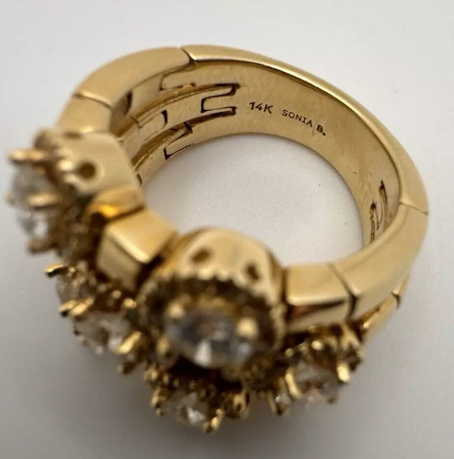 Estate Sonia Bitton 14k Yellow Gold Flower Diamond Ring 1.75ct - Size 5