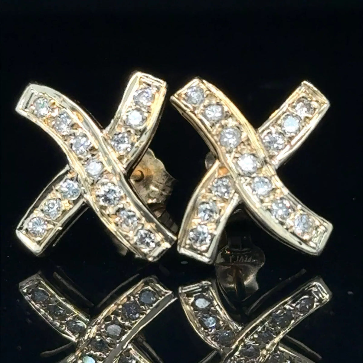 Vintage Estate 14k Yellow Gold X-Shaped Diamond Earrings