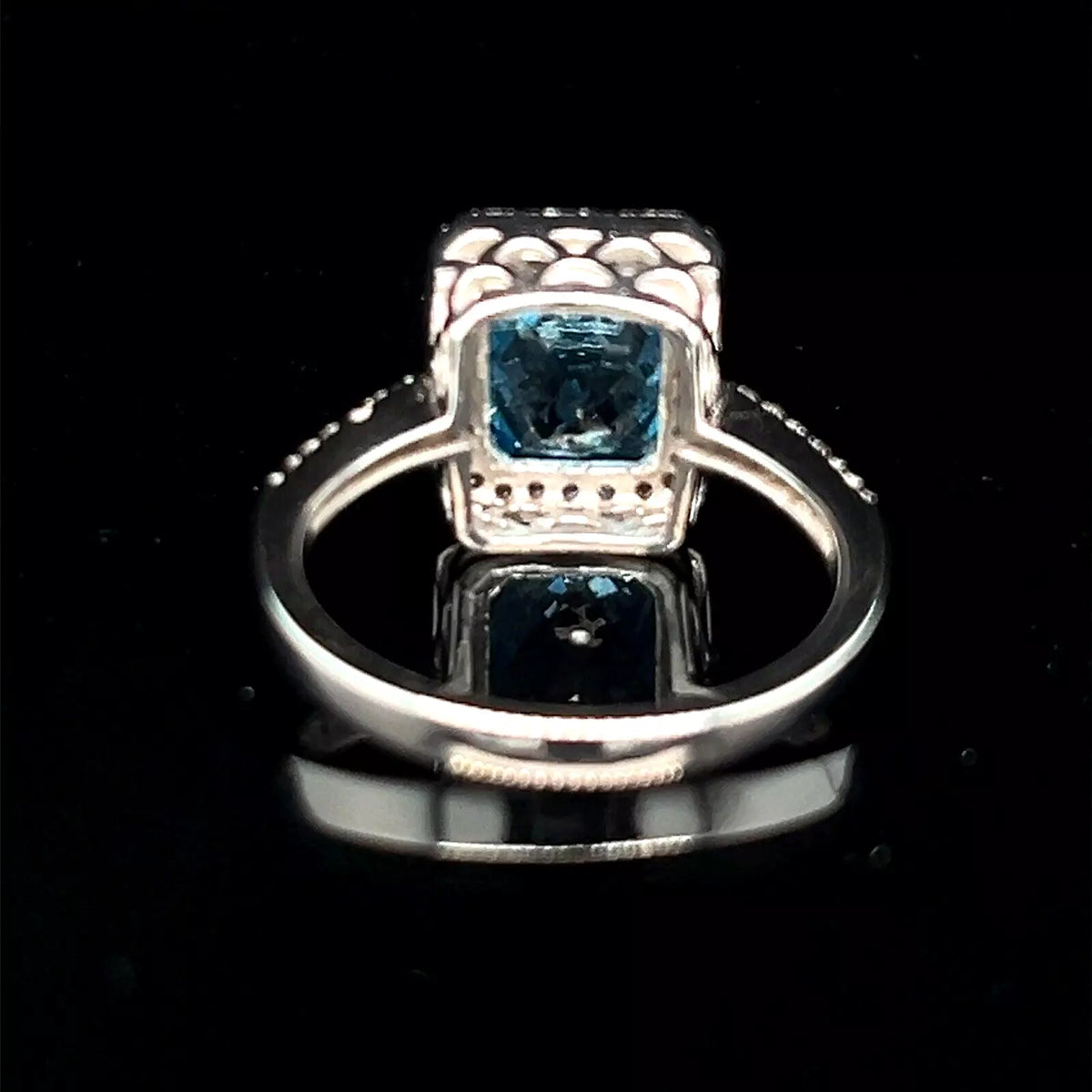 Vintage Estate 14k White Gold Blue Topaz and Diamond Halo Ring Size 10