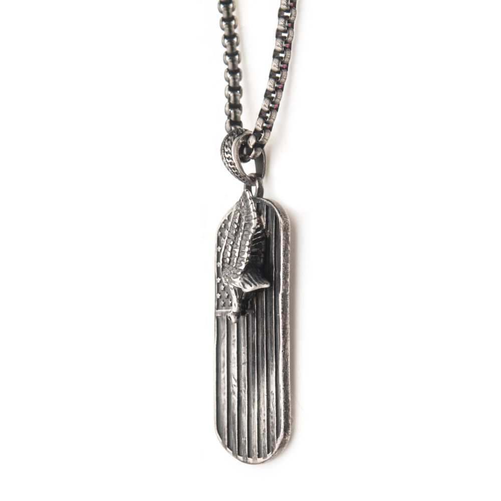 Gun Metal IP Rugged American Flag with Polished Steel 3D Eagle Pendant by Inox
