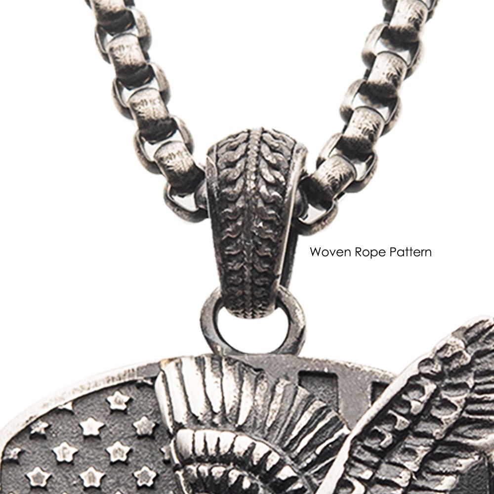 Gun Metal IP Rugged American Flag with Polished Steel 3D Eagle Pendant by Inox