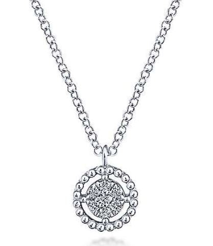 14K White Gold Beaded Round Floating Diamond Pendant Necklace Gabriel & Co.