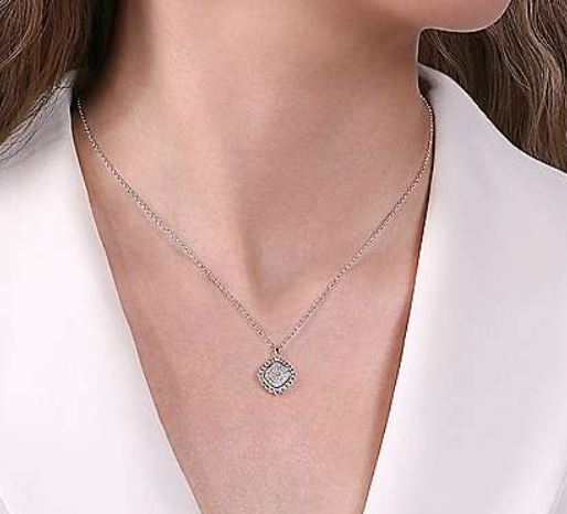 925 Sterling Silver White Sapphire Pavé Center and Bujukan Bead Frame Pendant Necklace
