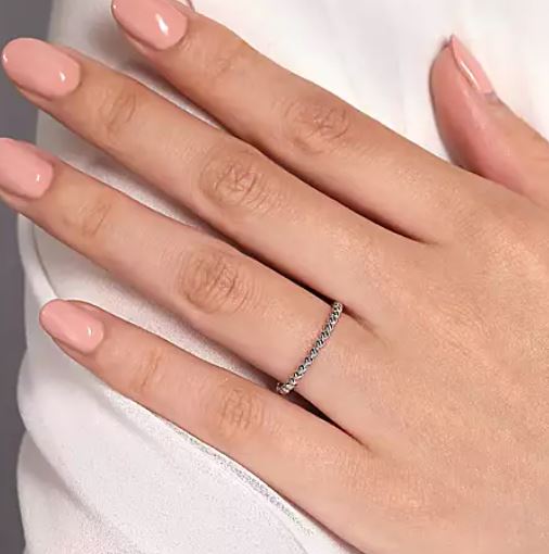 14K White Gold Beaded Ball Stackable Wedding Band by Gabriel & Co.