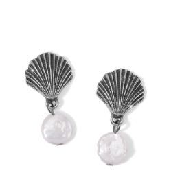 Silver Shells Pearl Drop Earrings by Brighton