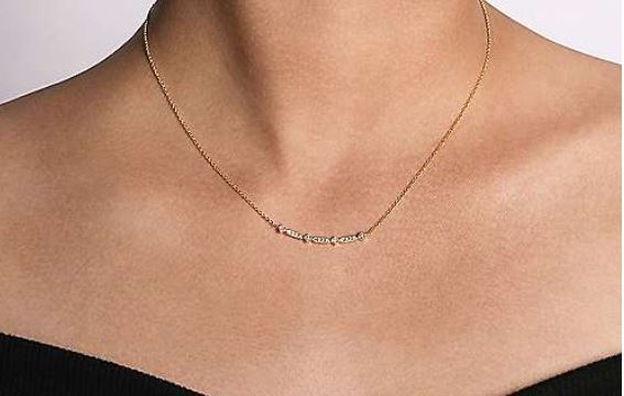 14K Yellow Gold Curved Geometric Diamond Bar Necklace by Gabriel