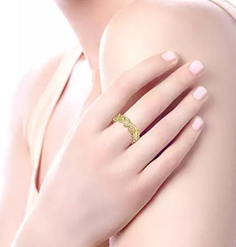 14K Yellow Gold Floral Branch Diamond Eternity Ring by Gabriel