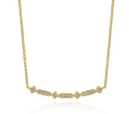 14K Yellow Gold Curved Geometric Diamond Bar Necklace by Gabriel