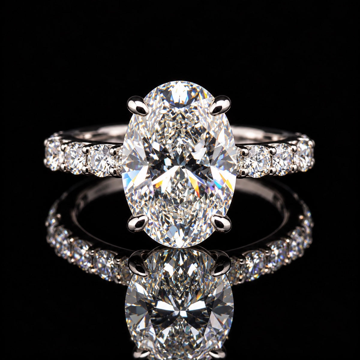 14K White Gold 5.08 CT Lab Grown Diamond Engagement Ring D VS1 Oval Center