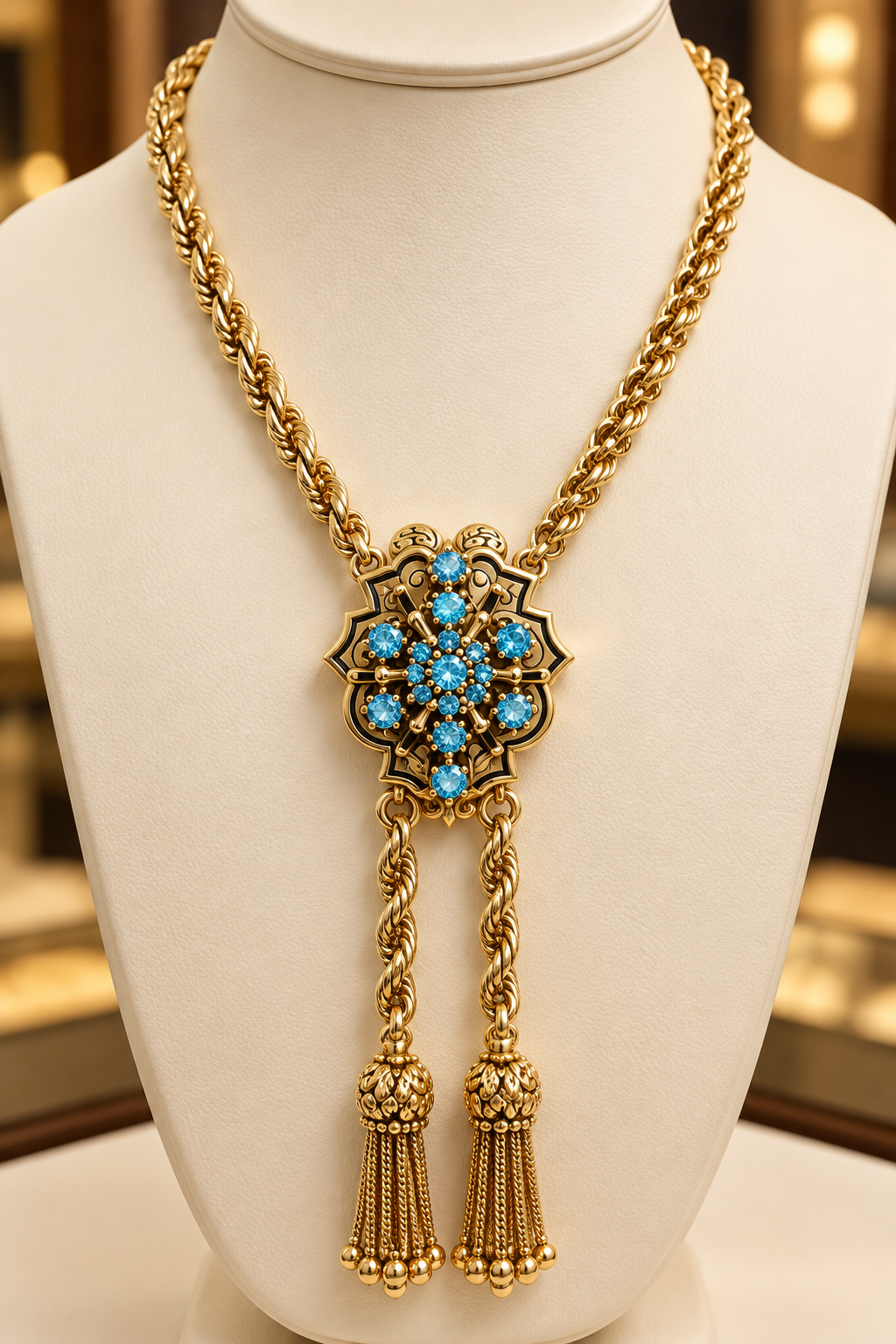 14K Yellow Gold Turquoise Tassel Necklace