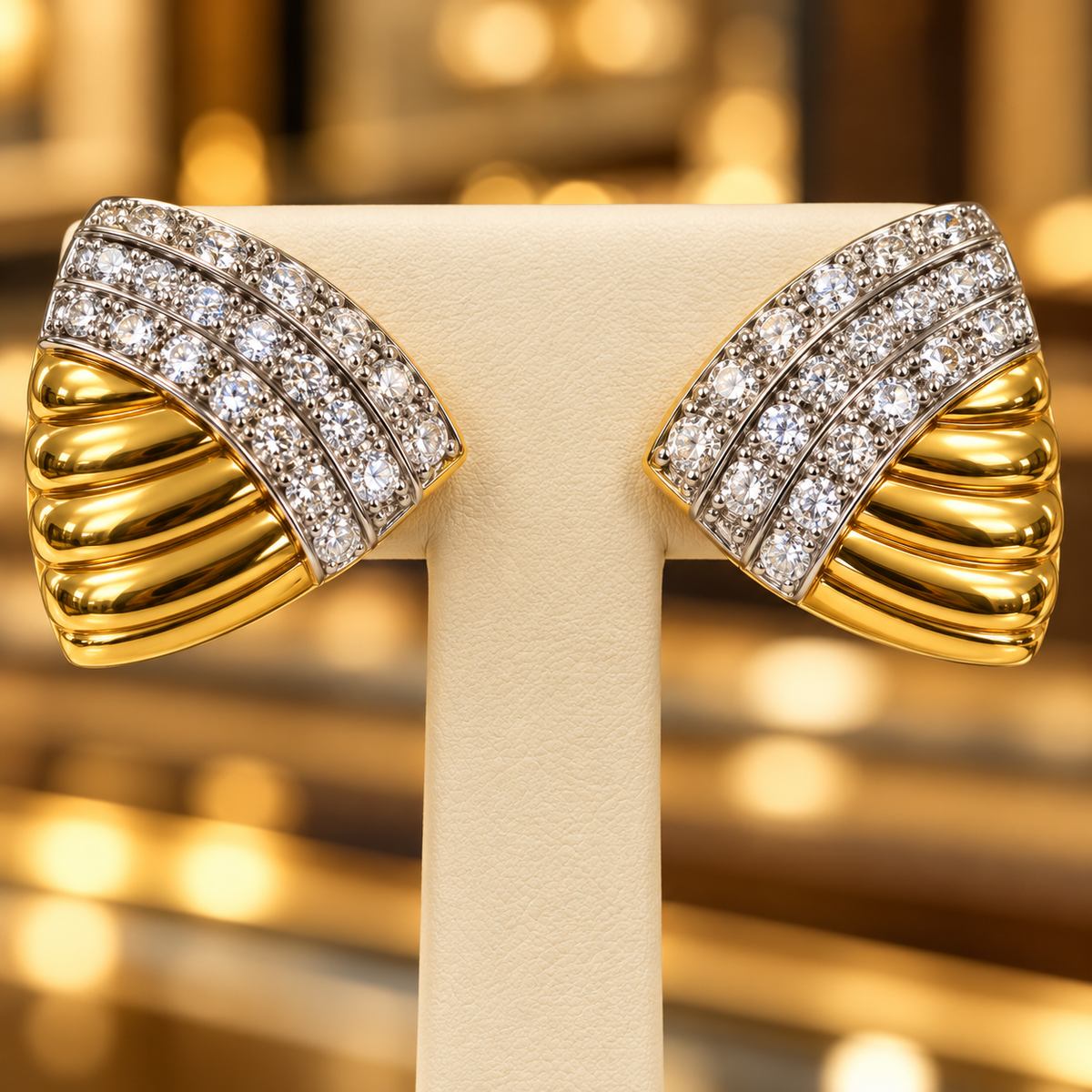 18K Yellow Gold Diamond Fan Earrings