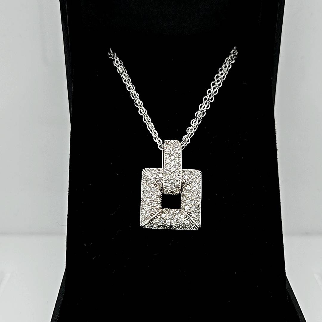 18K Double Chain &amp; Square Diamond Pendant-Estate