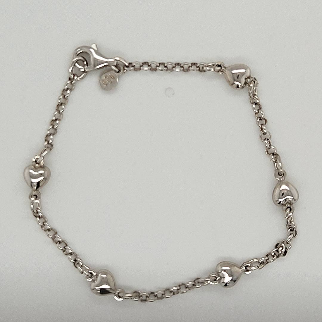 925 Sterling Silver Youth Heart Chain Bracelet