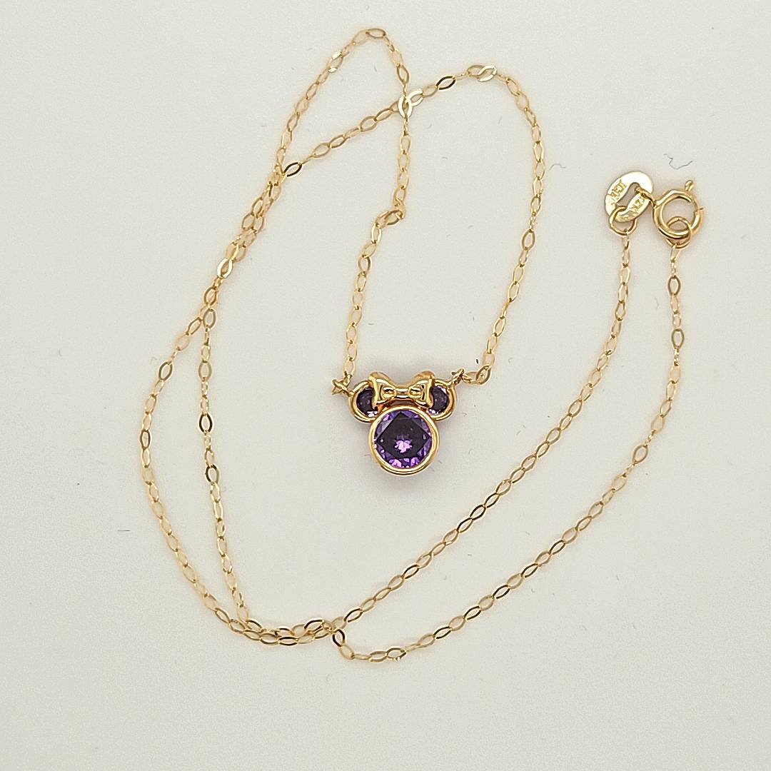 14K Yellow Gold Minnie Mouse Amethyst Necklace