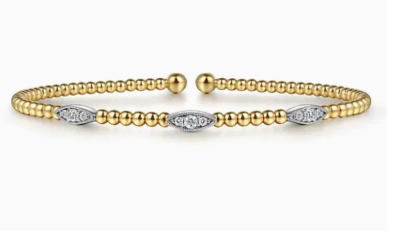 14K White-Yellow Gold Bujukan Diamond Marquise Stations Bangle