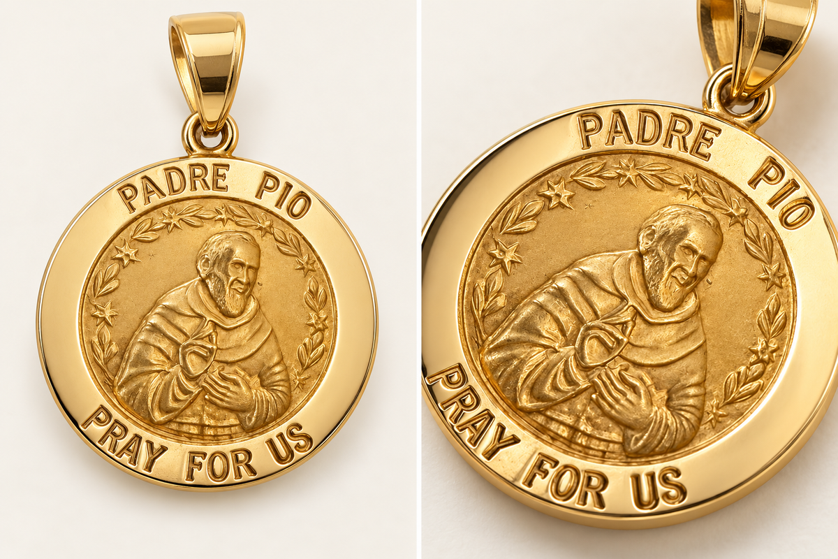Padre Pio Round Religious Medal Pendant