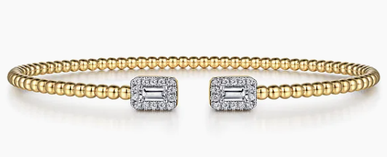 14K Yellow Gold Bujukan Open Cuff Bracelet with Diamond Baguettes