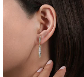 14K Yellow-White Gold Graduating Marquise Shape Diamond Stud Earrings