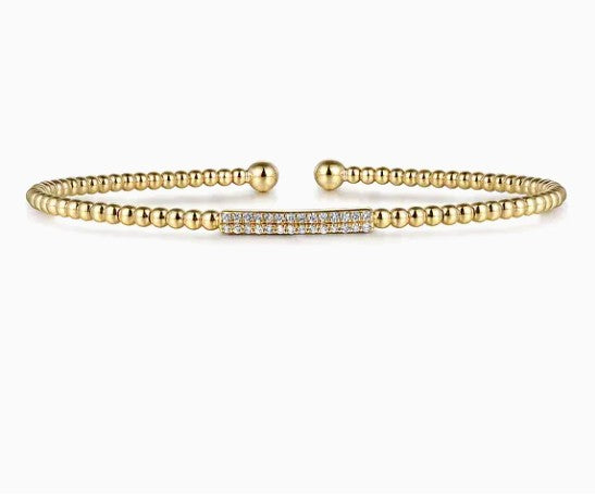 14K Yellow Gold Bujukan Bead Bangle with Diamonds
