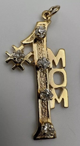 14k Yellow Gold Diamond Mom Pendant Love #1 Mom- ESTATE