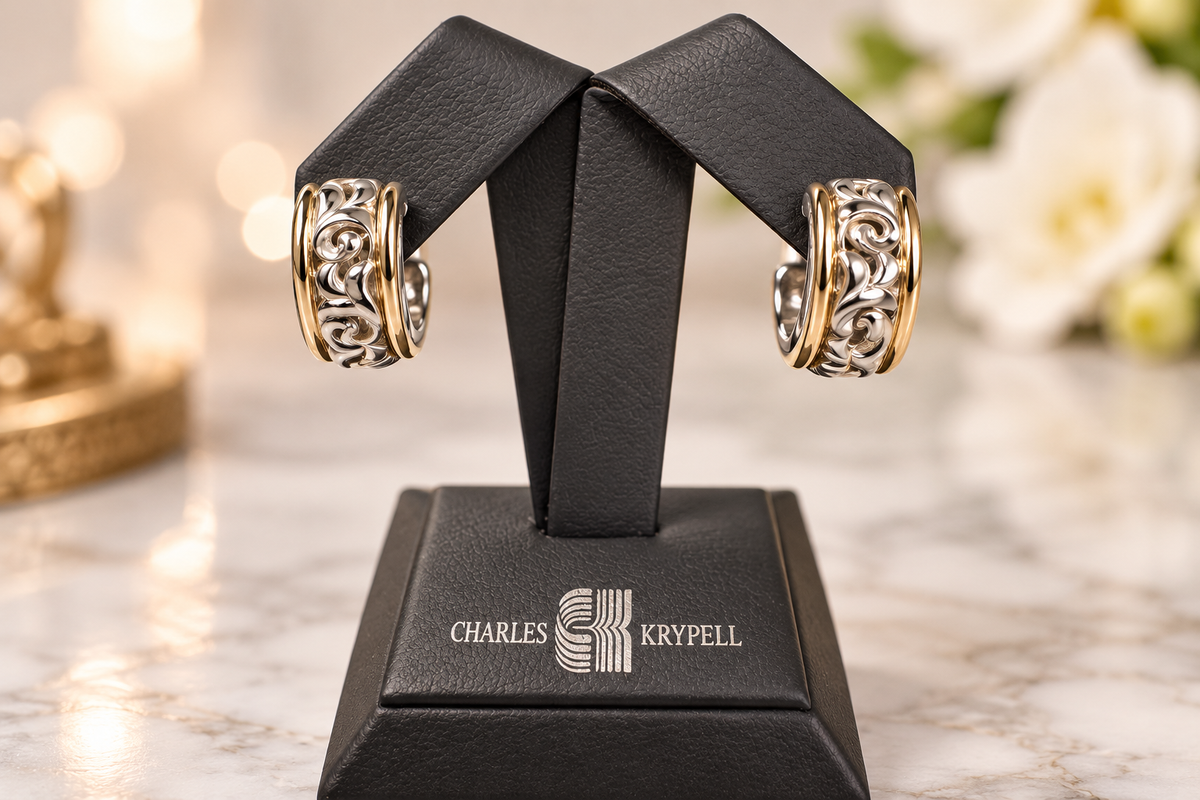 Charles Krypell Sterling Silver &amp; 18K Yellow Gold Scrollwork Hoop Earrings