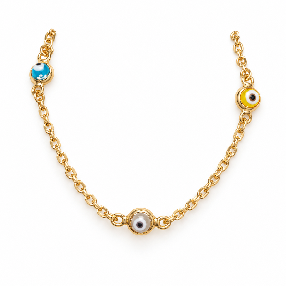 14k Children's Gold-Tone Evil Eye Charm Bracelet – Colorful Protective Eye Design