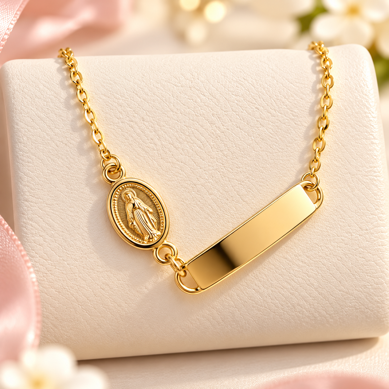 14K Yellow Gold Children’s Miraculous Medal ID Bracelet – Personalized Engraving