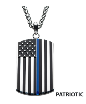 Thin Blue Line American Flag Police Officer Military Style Dog Tag Enamel Pendant