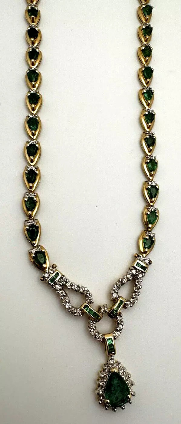 Vintage Estate 14k Gold Fine Precious Emerald And Diamond Toggle Necklace 1.00ct