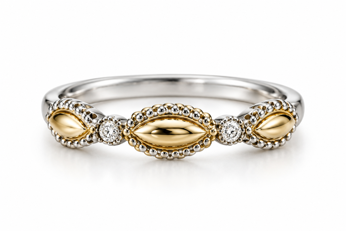 Charles Krypell Sterling Silver &amp; 18K Yellow Gold Diamond Accent Ring
