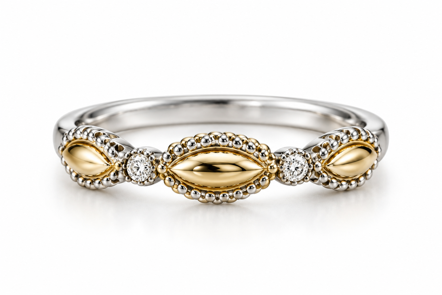 Charles Krypell Sterling Silver & 18K Yellow Gold Diamond Accent Ring