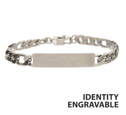 Steel Engravable Double ID Plate with Curb Chain Bracelet