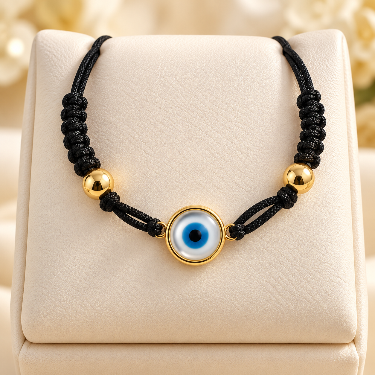 14K Yellow Gold Evil Eye Children’s Bracelet with Black Cord