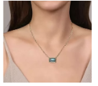 14K Yellow Gold Diamond and Blue Topaz Emerald Cut Necklace With Flower Pattern Gallery