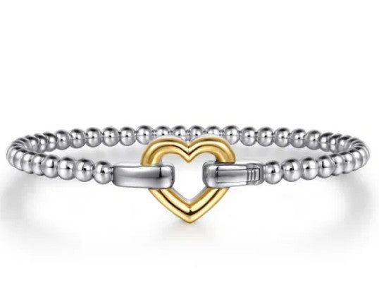 14K Yellow Gold and 925 Sterling Silver Heart Lock Bujukan Bangle