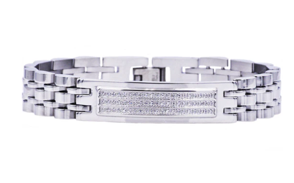 Men&#39;s Stainless Steel Bracelet W/ Cz&#39;s