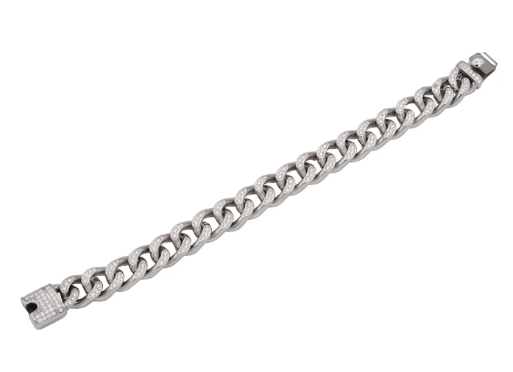 Men's Stainless Steel Curb Link Chain Bracelet W/ CZ'S