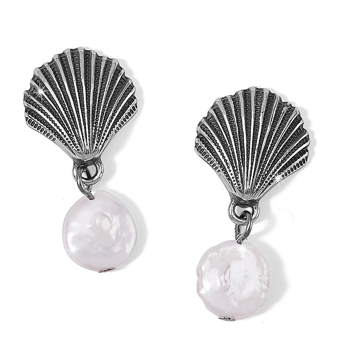 Silver Shells Pearl Drop Earrings by Brighton