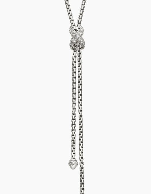 David Yurman Petite X Lariat Necklace Sterling Silver with Diamonds