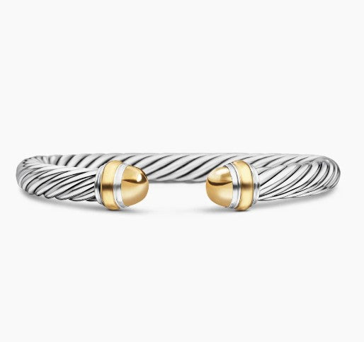 David Yurman Classic Cable Bracelet Sterling Silver with 14K Yellow Gold Domes, 7mm