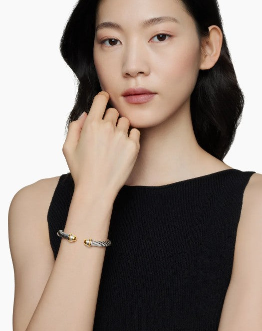 David Yurman Classic Cable Bracelet Sterling Silver with 14K Yellow Gold Domes, 7mm