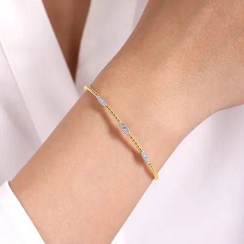 14K White-Yellow Gold Bujukan Diamond Marquise Stations Bangle