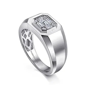 14K White Gold Diamond Mens Engagement Ring in Sand Blast Finish
