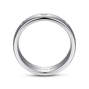 14K White Gold Diamond Mens Wedding Ring in High Polished Finish
