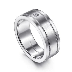 14K White Gold Diamond Mens Wedding Ring in Satin Finish